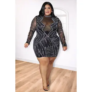 Plus Size Rhinestone Mesh Mini Dress – Diamond Night | Divas Fashion Boutique