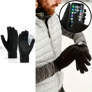 Black Knit Gloves with Lavender Print NonSlip Grip for Outdoor Activities and Casual Wear Comfortable Warm Gloves Perfect for Adults Winter Season Gifts Christmas and Thanksgiving Holiday Presents for Touchscreen Gloves