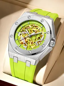 Onola Brand Men's Automatic Analog Mechanical Watch, Fashionable Skeleton Watches, Hollow Out Self-Wind, Luminous Waterproof, Outdoor Sports, Suitable for Various Occasions, Birthday Gift