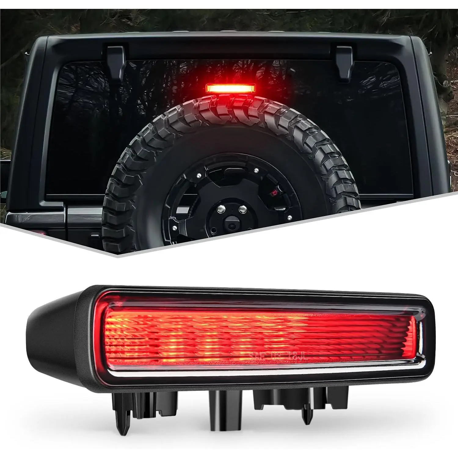Nilight LED Third Brake Light - High-Mount Stop Lamp Replacement with Smoked Lens, Black Housing, Car Lighting Accessories for 2018-2023 Wrangler JL