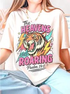 Retro Christian T-Shirt Design: The Heavens Are Roaring  Funny Graphic Tshirts For Men Women Round Neck Loose Casual Tees