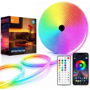 Neon Rope Lights - 16.4Ft Flexible LED Rope Lights,24V RGB Rope Lights Control with App/Remote Multiple Modes,DIY Design, IP65  Strip Lights for Bedroom Room Outdoors Decor