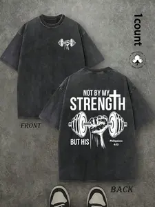 Men's Washed Gym T-Shirt, Heavyweight Workout Tee, Bodybuilding Fitness Tee, Vintage Hip Hop Style, Retro Design, Perfect for Gyms and Sports Enthusiasts