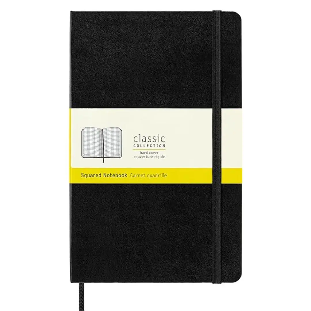 Classic Notebook, Hard Cover, Large (5" x 8.25") Squared/Grid, Black, 240 Pages