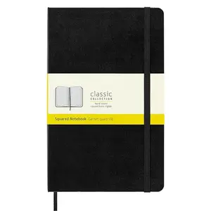 Classic Notebook, Hard Cover, Large (5" x 8.25") Squared/Grid, Black, 240 Pages