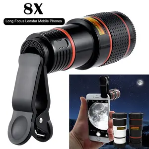 8X Cellphone Telescope High Definition Monocular Mini Portable Focusing with Clip Cover for Bird Watching Hunting Camping Hiking Black
