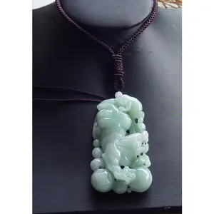 Certified Hand Carved Green Natural Myanmar Burma A Jade Jadeite Zodiac Tiger Frog Toad Lucky Amulet Pendant Necklace