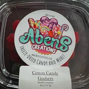 Abens Creations Cotton Candy Gushers - Small Container 4oz Freeze-Dried Candy & More Made in Texas