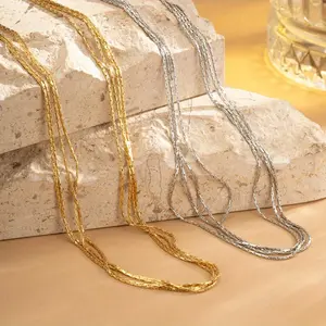 Women's 2-Piece Layered Geometric Stainless Steel Unisex Su Chain Necklace, Gold Hardware Chain with Pendant, Ideal for Weddings & Anniversaries, Fashion Costume Jewelry Accessory