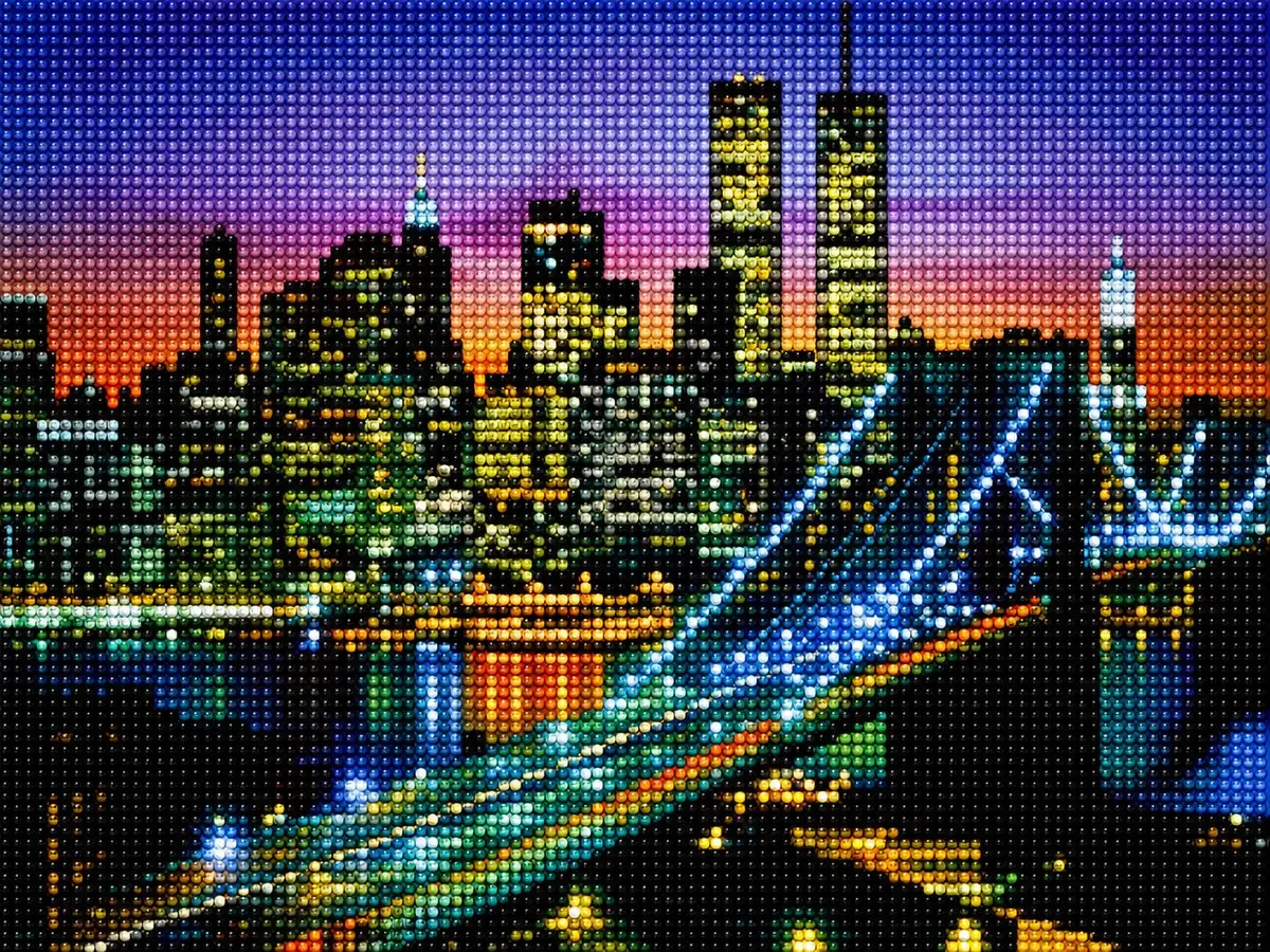 DIY Needlework New York Twin Towers Night Skyline Diamond Painting Kit - Full Diamond Set with Wax, Color-Coded Guide, Historic & Deeply Moving Image, Immersive Creative Experience, Meaningful Gift for History Enthusiasts (Create it. Frame it.)