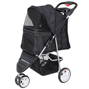 SUPERDEAL 3-Wheel Pet Stroller 360 Rotation, Folding Convertible Design, Black