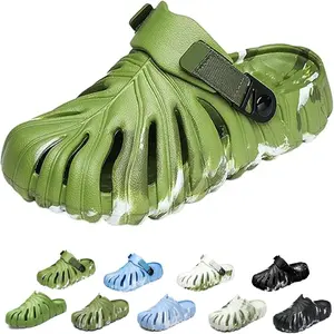 Variegated Monstera Shoes for Women and Men Monstera Leaf Pattern Slippers Summer Anti-Slip Soft Plant Print Slides with Thick Soles and Comfortable