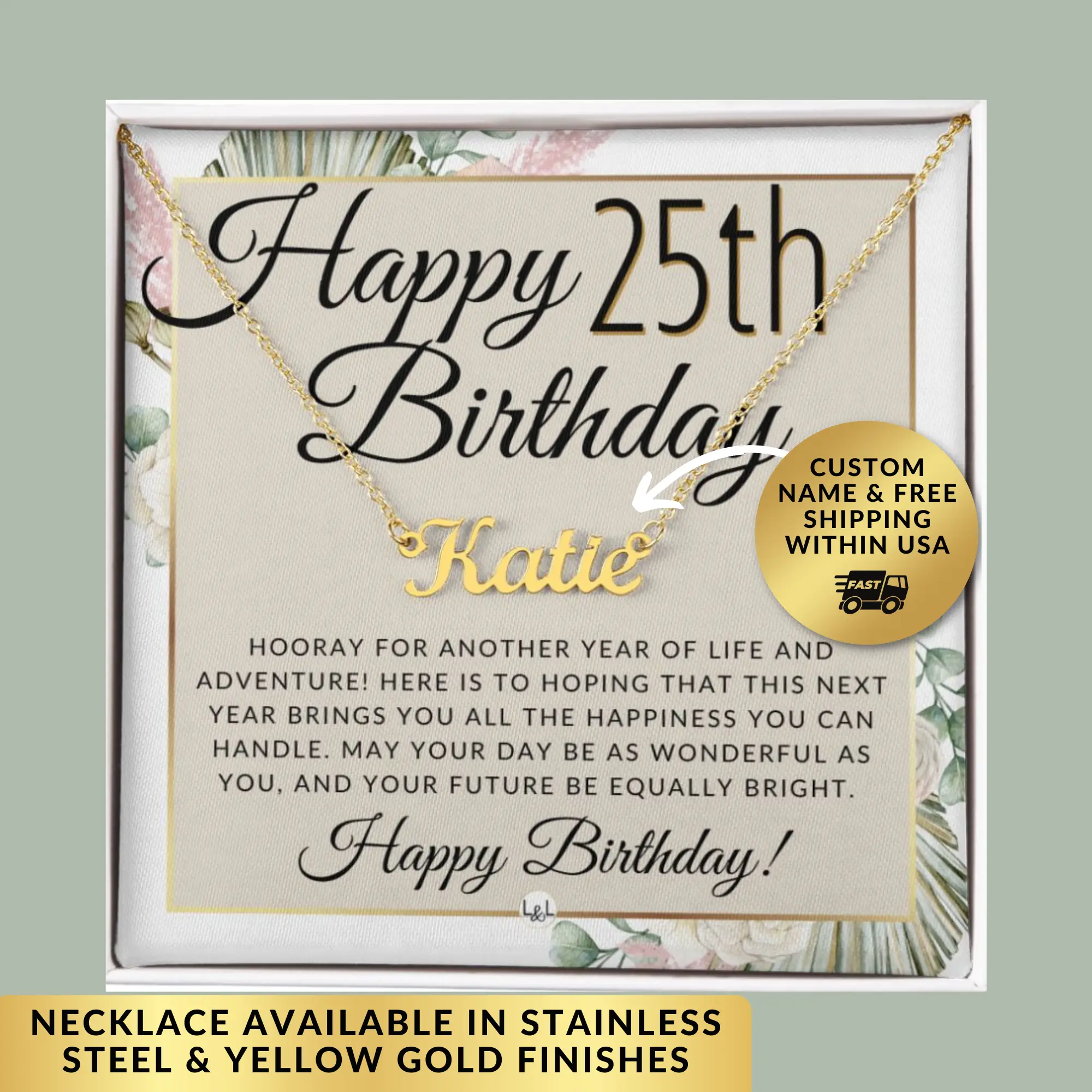 25th Birthday Gift For Her - Name Necklace Gift For A 25 Year Old's Birthday - The Perfect Personalized Present