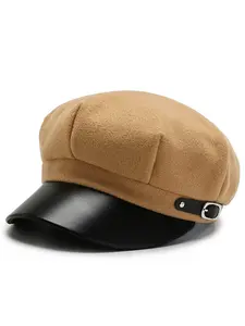 Vintage Faux Leather Visor Newsboy Cap! Women’s Baker Boy Beret Hat for Retro Looks