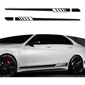 Pack-2  Side  Decals, 4.52" x 88.58"  PVC  DIY Decorative Stickers, Universal Automotive Creative Stripe for  SUV Racing    (Black)