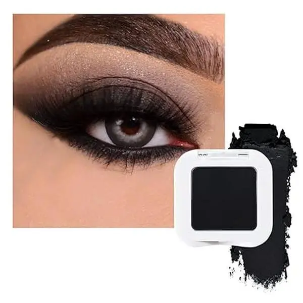 Matte Deep Black Single Eye Shadow Palette Makeup for Older Women, Dark Black Cream Eye shadow Palette Single for Older Women Matte, High Pigment Waterproof Monochrome Eyeshadow