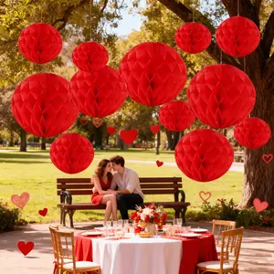 13pcs Red Paper Honeycomb Ball Lanterns - Hanging Decorations Suitable for Christmas, New Year, Valentine's, Weddings, Birthdays, All-Season Party Decor (No) - for & Easy to Hang, Traditional Paper Globe