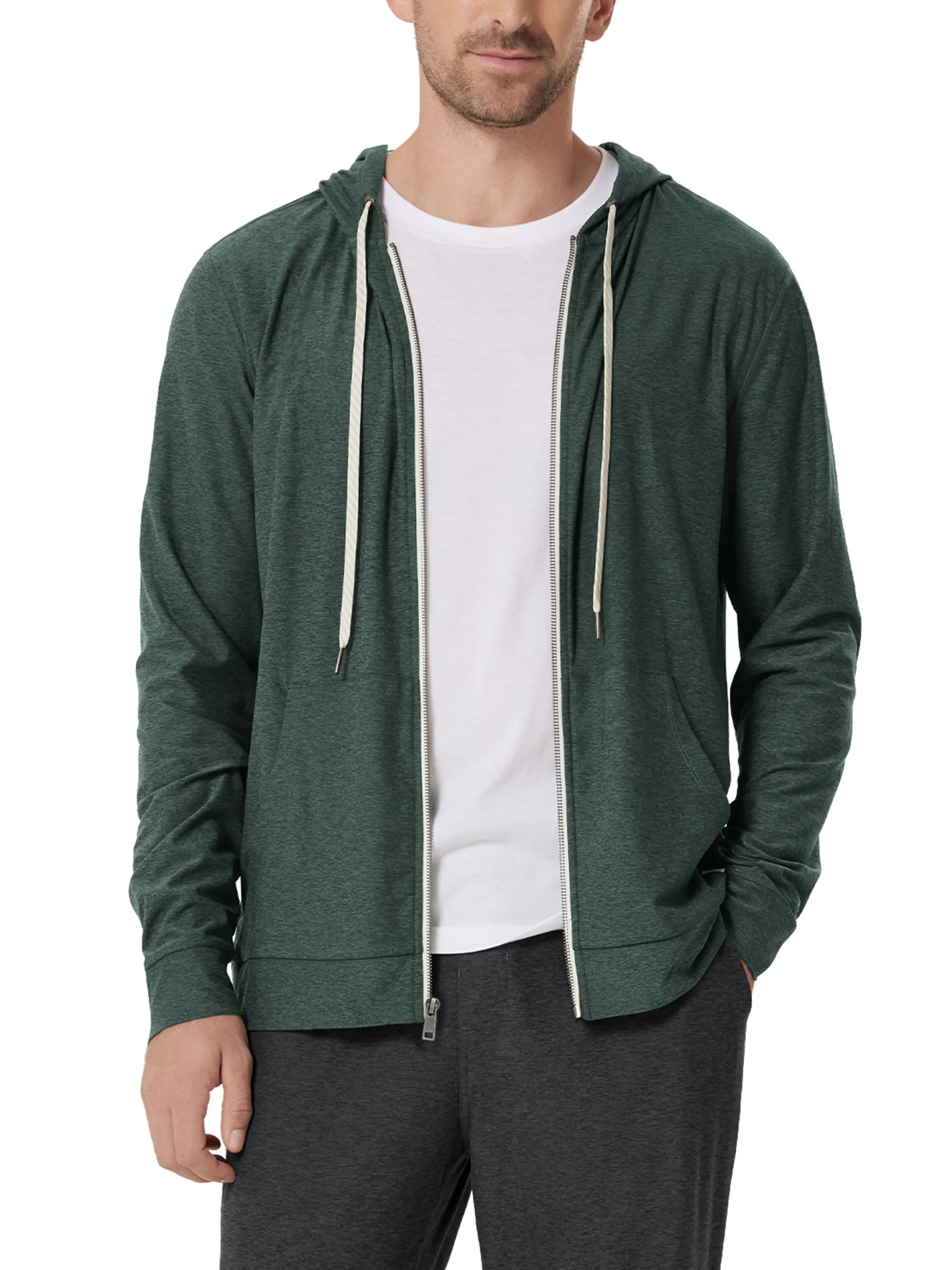 ODODOS Men's Casual Full-Zip Polyester Hoodie - odSTRATUM Tech Ultra Soft UPF 50+ Performance Hooded Jacket with Pockets, Aspen Heather, XX-Large