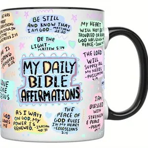 My Daily Christian Mug 15oz With Bible Verse And Scripture For Christmas Halloween Birthday Gift Jesus Christ Bible Positive Ceramic Cup God Bless You Mom Mother's Day Gift For Mom Grandma Wife Accent Mug Coffee Mug, Sarcastic Humor Drinkware