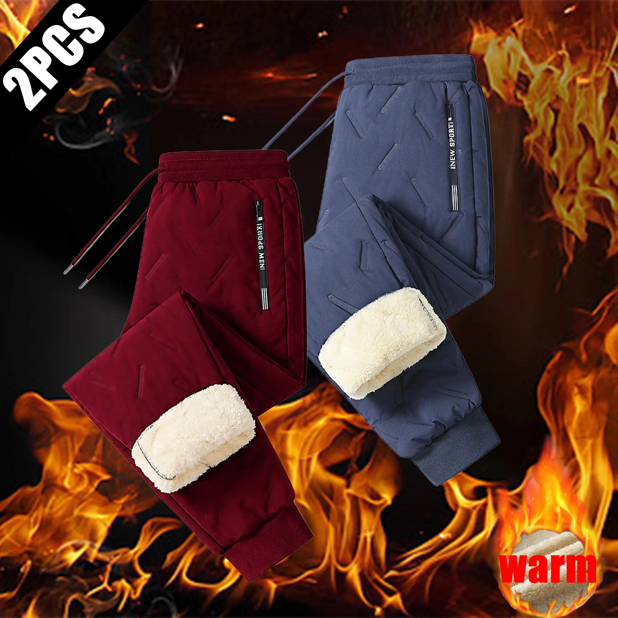 2-Pack Men Thick Sherpa Lined Winter Pants, Wind & Cold Resistant Warm Casual Trousers, Flexible Elastic Waist Design, Suitable for Daily Commuting And Casual Outdoor Life