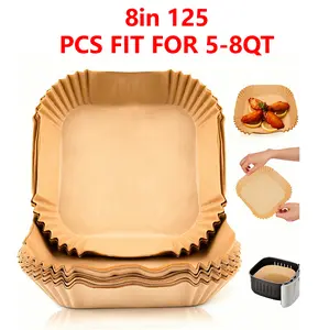 125-Pack Air Fryer Parchment Paper Liners (8 Inch) - Non-Stick, Heat-Resistant and Easy Cleanup Pre-Cut Round Sheets for Oil-Free Cooking