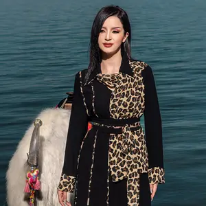2025 new leopard print short-sleeved stylish casual design dress, Arabian abaya,Ladies Clothes for All Seasons,Modesty Round Neck Long Sleeve Dress for Daily Wear, Dresses for Women, Loose Abayas