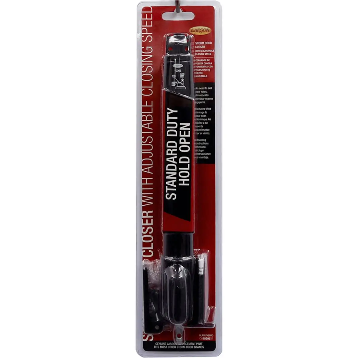 Larson Aluminium Pneumatic Door Closer - Black, Adjustable Closing Speed, 8 lbs, Hold Open, Smooth Closing, Complete Installation Kit for Home Improvement Doors, Smooth Closing Action