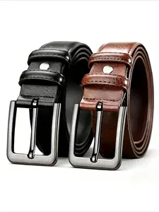 Classic Black & Brown Men's Belt, Adjustable Strap Belt, 3.8cm Width PU Leather with Alloy Pin Buckle, Business & Casual Style, Plus Sizes 120/130/140cm