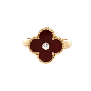 Pre-owned Van Cleef & Arpels Vintage Alhambra Ring 18K Yellow Gold with Carnelian and Diamond by Rebag