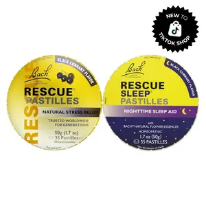 Rescue Day & Night Pastilles Pack – Natural Black Currant Flavor | 1 Stress Relief Pastille Tin + 1 Sleep Pastille Tin (35 Count Each)