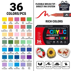 36 Color Acrylic Markers, Soft Tip Paint Pens, Ideal for Stone, Wood, Canvas, Glass, Fabric, DIY Art Supplies, Back-To-School & Christmas Gifts