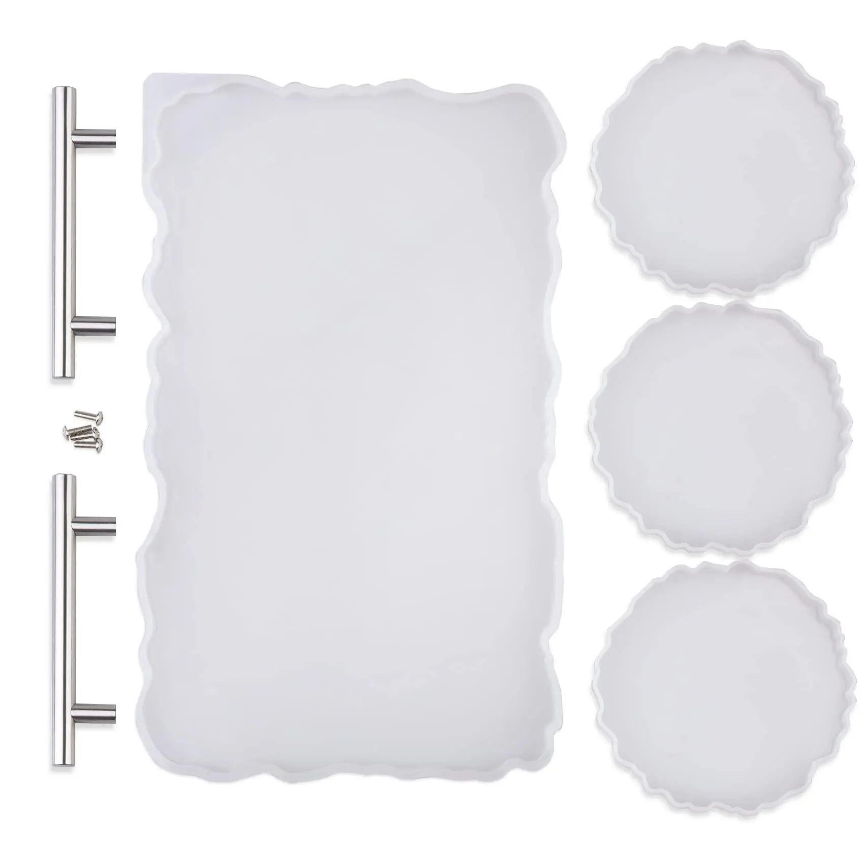 3 Pcs Large Resin Tray Molds Silicone Set,Geode Agate Coaster Epoxy Resin Mold Kit,Rectangle Wave Serving Board Shielder with 2 Handles & Screws for DIY Arts,Crafts,Fathersdaygift,Hand Tools Kits
