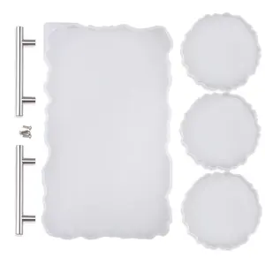 3Pcs/Set Resin Tray Mold Silicone & Coaster Molds for DIY Crafts,Epoxy Resin Casting Molds for Making Faux Agate Tray,Serving Board,Home Decorations,Halloween Party Gifts,Hand Tools Kits