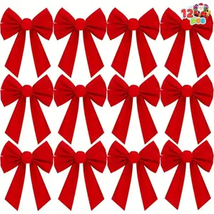 12pcs Large Christmas Bows, 13x9 Inch Soft Decoration Garlands, Ideal for Wreaths & Trees, Perfect for Indoors/outdoors, No Feathers Included