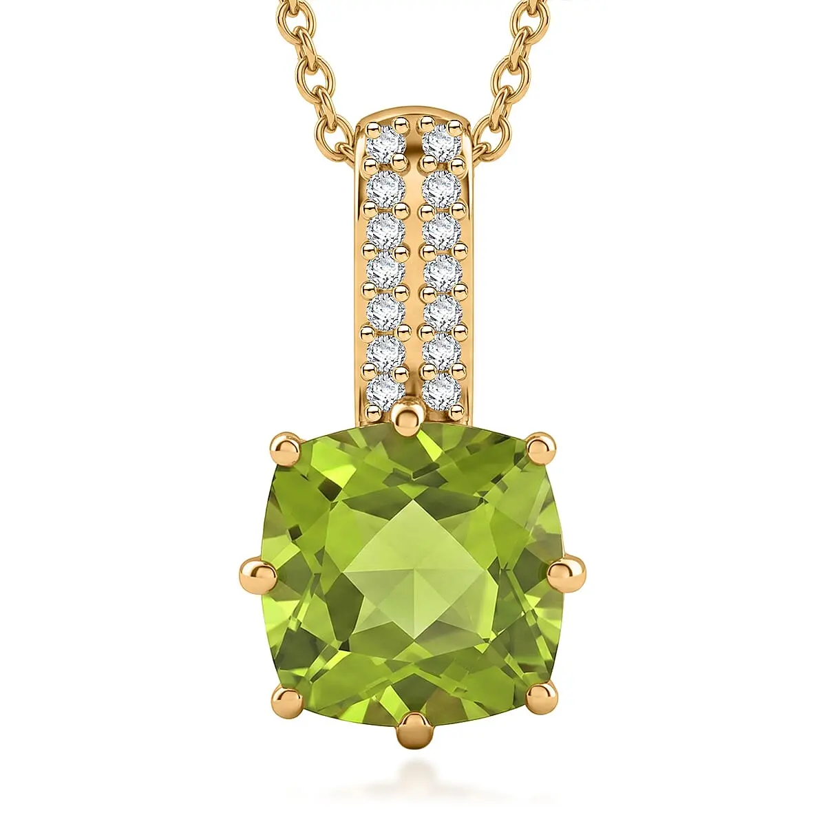 EverTrue Hebei Peridot and White Zircon 2.50 ctw Pendant in 18K YG Plated with ION Plated YG Stainless Steel Necklace 20 In