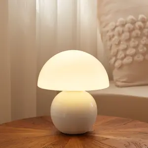 Dawnwake Ceramic Base Mushroom Table Lamp Small,Unique Aesthetic Cute Small Night Light , Dimmable  Mushroom Table Lamp  for Living Room