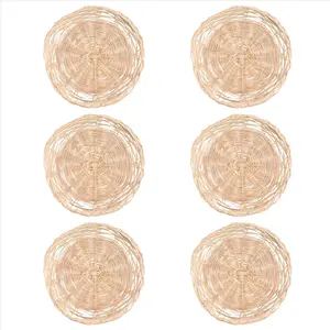 6Pcs Bamboo Paper Plate Holder - 10 Inch Round Woven Plate Holder, Reusable Paper Plate Holders for Picnic Party