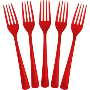 50 Pieces Red Heavy Duty Disposable Plastic Forks Cutlery Set For Party Tableware Supplies