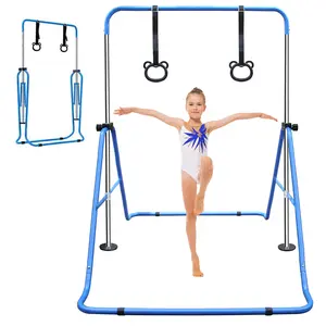 Multi-Functional Adjustable Height Children's Horizontal Gymnastic Bar With Bear Rings Pink Blue Purple Black Green Yellow