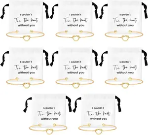 CEELGON 16 Pcs Jewelry Pouch Set of 8 Linen Cotton Small Drawstring Bags & Bridesmaid Knot Bracelet Jewelry Packaging Proposal Gift Bridal Party Favors (Gold)