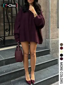 Fall & Winter Women's Casual Loose Sweater Pullover, Simple Retro Style Long Sleeve Round Neck Jumper, Cozy Oversized Knit for Relaxed