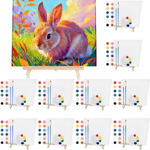 10 Set Canvas Painting Kit, 10 Panels with Easels, 12 Colors Acrylic Paints, Brushes, Palette, Beginner Art Supplies, Adult & Couple Drawing Sets