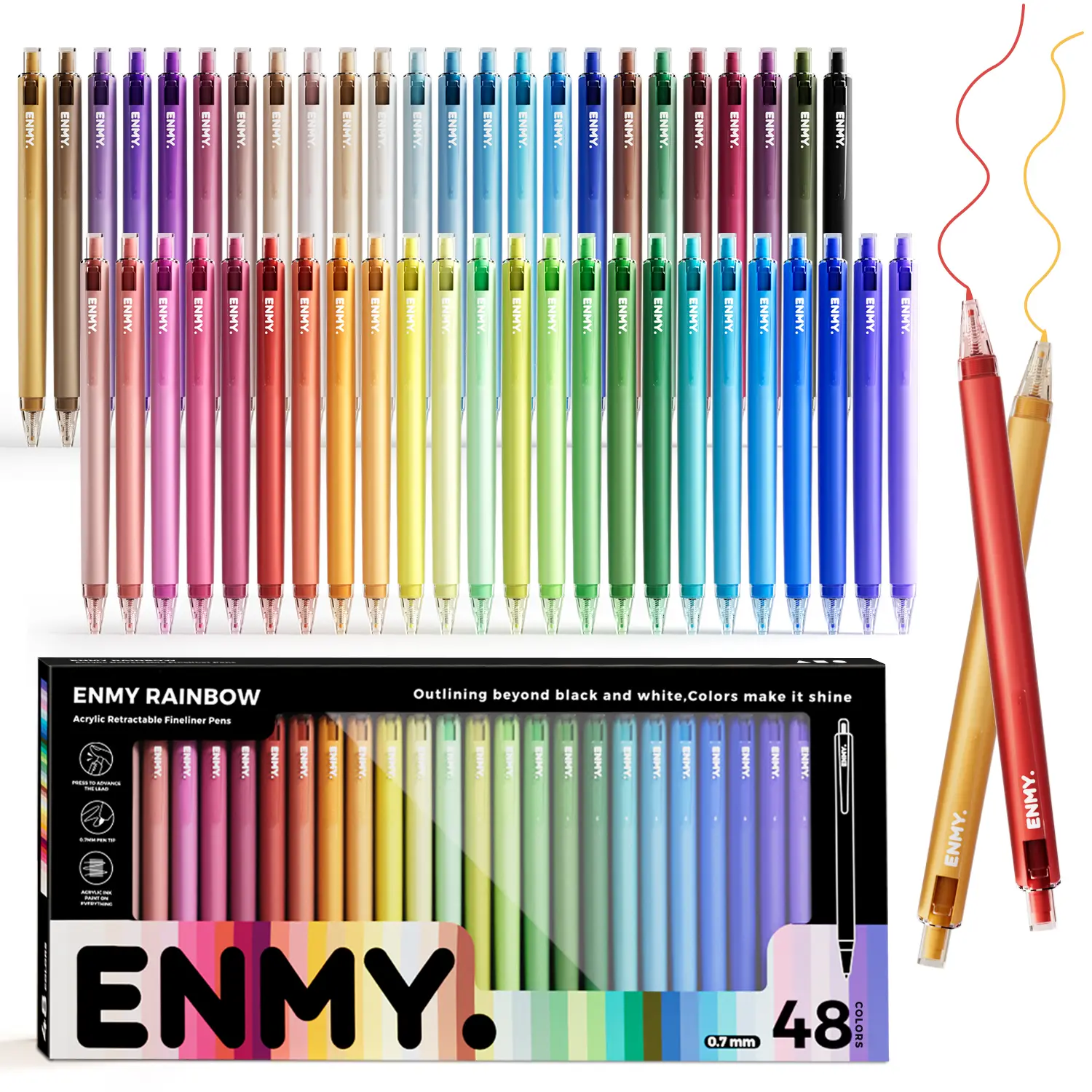 Enmy 12-Color Fine Liner Colored Gel Pens - Office Stationery with Highly Pigmented Bold Ink, Stable Output, Clean Consistent Outlines for Teachers, Outline Art, Manga, DIY Crafts, Decoration