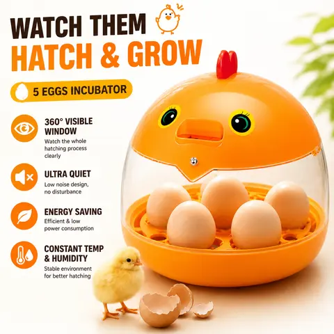 Portable 5-Egg Poultry Incubator - 360° Window, Built-in Egg Candler, Home Use Farm Animal & Pet Supplies Accessory, 5 Eggs Incubator