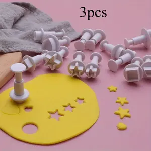 3Pcs Geometry Cookie Cutter Plastic Square Sugarcraft Decor Fondant Cutter Circle Star Cookie Mold Icing Sugar Baking Tools