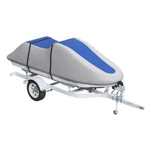 Father's Day Gift VEVOR Jet Ski Cover, 126"-135" Trailerable Waterproof PWC Cover, Heavy-duty 600D Marine Grade PU Oxford Fabric, UV Resistant Seadoo Cover with Buckle Straps, Personal Watercraft Covers, Grey+Blue