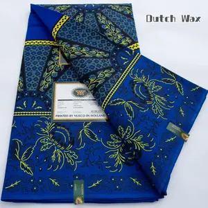 Ankara Wax Dutch Cotton Fabric 6 Yards - Blue with Yellow Floral Patterns