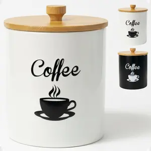 Ceramic Coffee Canister - 12 oz White Airtight Canister - 5 x 6 inch Coffee Bean Storage Container - Stylish Countertop Container for Grounds, Beans, Pods & More with Rubber-Lined Bamboo Lid
