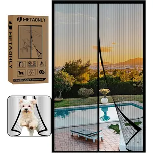 Screen Door Mesh with Magnet Mosquito Screen Doors Magnetic Black Fits Door Size up to 34" x 82",Actual Screen Size 36" x 83", Keep Bugs Out Frame Hook & Loop, Hands Free, Pet & Kid Friendly