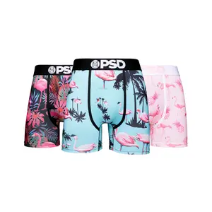 PSD Mens Flamingo Jungle Boxer Brief 3 Pack - Mid Length 5 Inch Inseam, Moisture-Wicking 4-Way Stretch Fabric